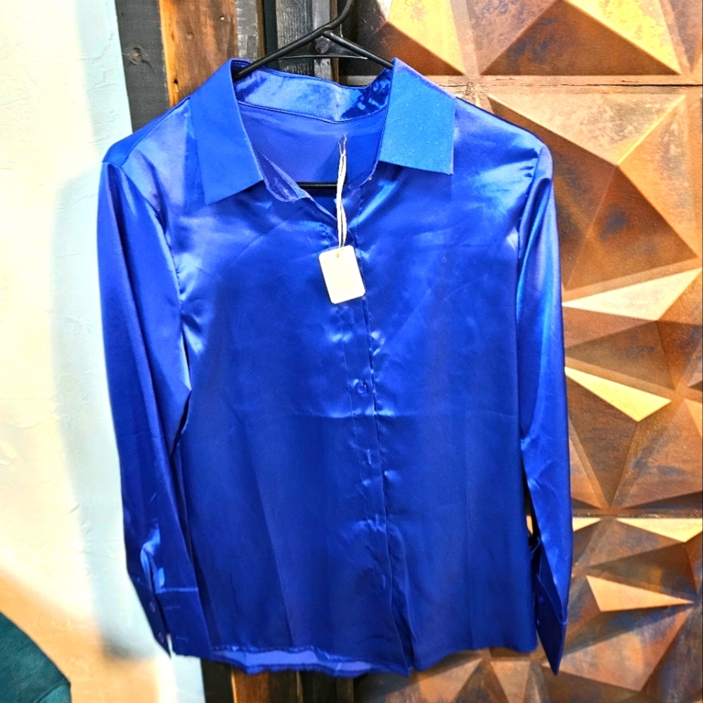 Women's Satin Blue Blouse